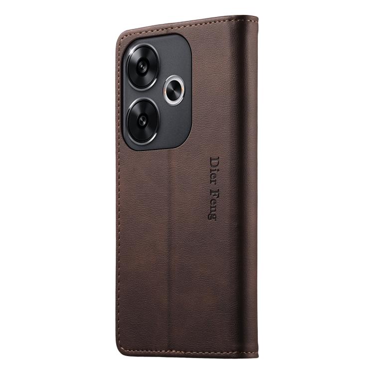 For Xiaomi Poco F6 / Redmi Turbo 3 Dierfeng Metal Snap Magnetic RFID Vegan Leather Phone Case