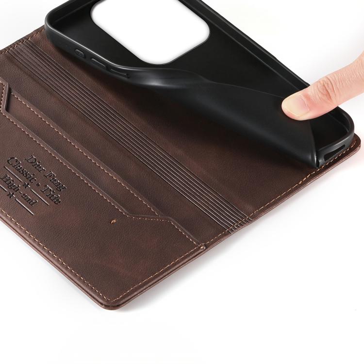 For Xiaomi Poco F6 / Redmi Turbo 3 Dierfeng Metal Snap Magnetic RFID Vegan Leather Phone Case