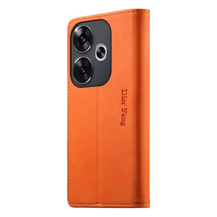 For Xiaomi Poco F6 / Redmi Turbo 3 Dierfeng Metal Snap Magnetic RFID Vegan Leather Phone Case
