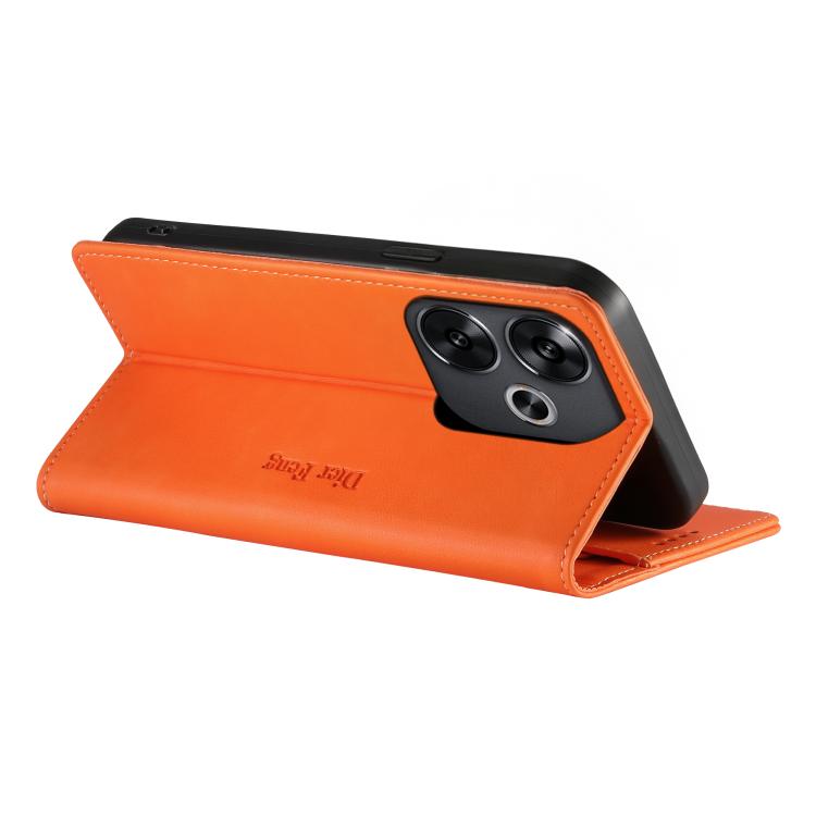 For Xiaomi Poco F6 / Redmi Turbo 3 Dierfeng Metal Snap Magnetic RFID Vegan Leather Phone Case