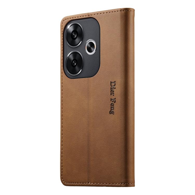 For Xiaomi Poco F6 / Redmi Turbo 3 Dierfeng Metal Snap Magnetic RFID Vegan Leather Phone Case
