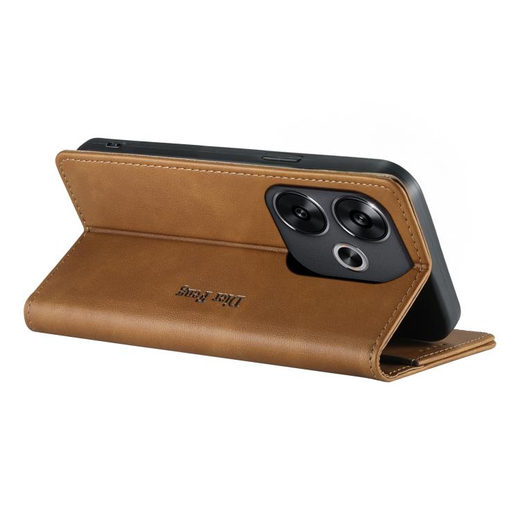 For Xiaomi Poco F6 / Redmi Turbo 3 Dierfeng Metal Snap Magnetic RFID Vegan Leather Phone Case