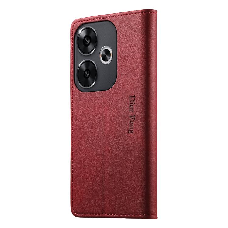For Xiaomi Poco F6 / Redmi Turbo 3 Dierfeng Metal Snap Magnetic RFID Vegan Leather Phone Case