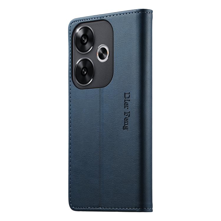 For Xiaomi Poco F6 / Redmi Turbo 3 Dierfeng Metal Snap Magnetic RFID Vegan Leather Phone Case