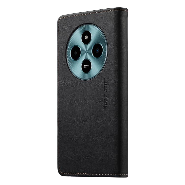 For Xiaomi Poco M7 5G Dierfeng Metal Snap Magnetic RFID Vegan Leather Phone Case