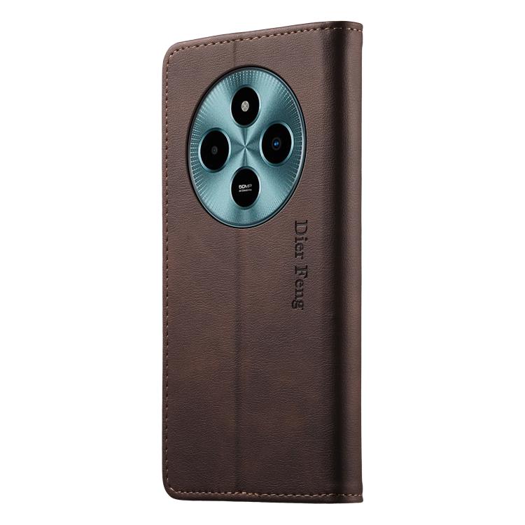 For Xiaomi Poco M7 5G Dierfeng Metal Snap Magnetic RFID Vegan Leather Phone Case