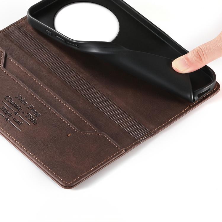 For Xiaomi Poco M7 5G Dierfeng Metal Snap Magnetic RFID Vegan Leather Phone Case