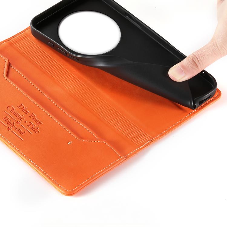 For Xiaomi Poco M7 5G Dierfeng Metal Snap Magnetic RFID Vegan Leather Phone Case