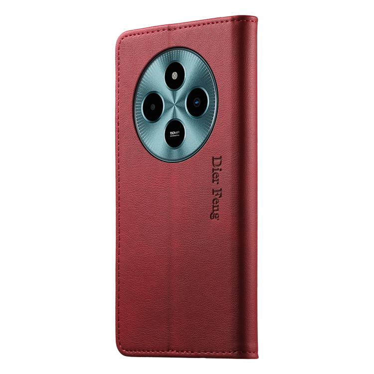 For Xiaomi Poco M7 5G Dierfeng Metal Snap Magnetic RFID Vegan Leather Phone Case