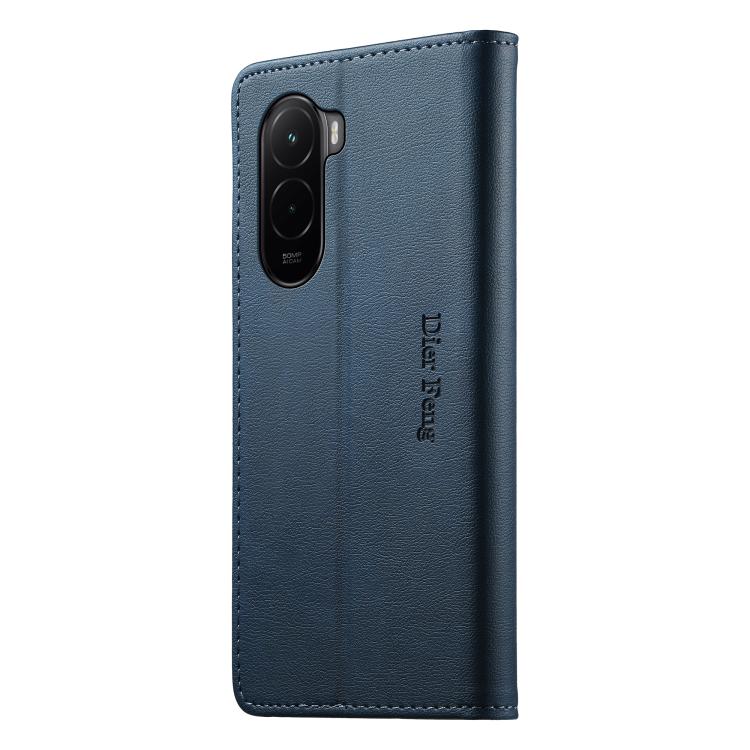 For Xiaomi Poco M7 4G 169mm Dierfeng Metal Snap Magnetic RFID Vegan Leather Phone Case