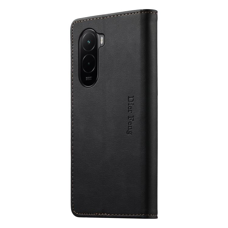 For Xiaomi Poco M7 4G 171mm Dierfeng Metal Snap Magnetic RFID Vegan Leather Phone Case