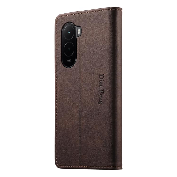 For Xiaomi Poco M7 4G 171mm Dierfeng Metal Snap Magnetic RFID Vegan Leather Phone Case