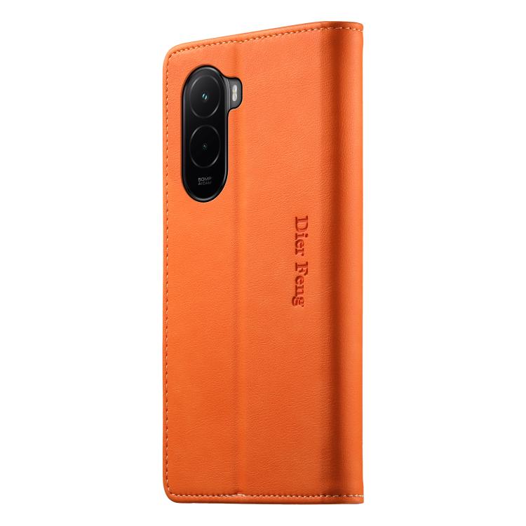 For Xiaomi Poco M7 4G 171mm Dierfeng Metal Snap Magnetic RFID Vegan Leather Phone Case