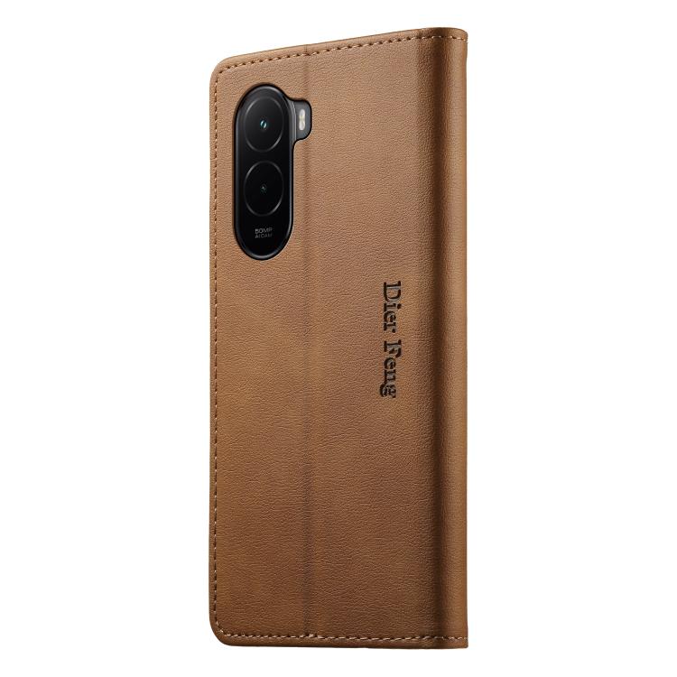 For Xiaomi Poco M7 4G 171mm Dierfeng Metal Snap Magnetic RFID Vegan Leather Phone Case