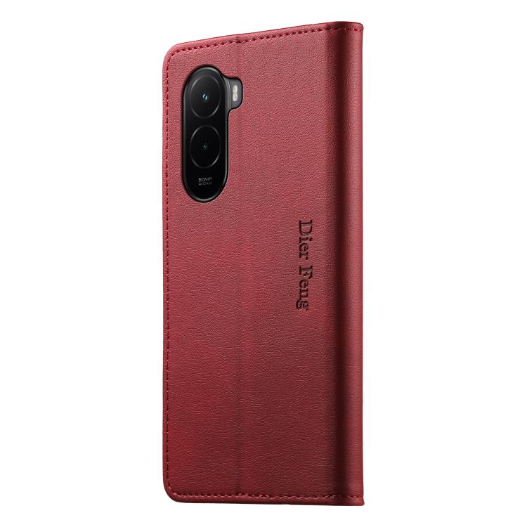 For Xiaomi Poco M7 4G 171mm Dierfeng Metal Snap Magnetic RFID Vegan Leather Phone Case