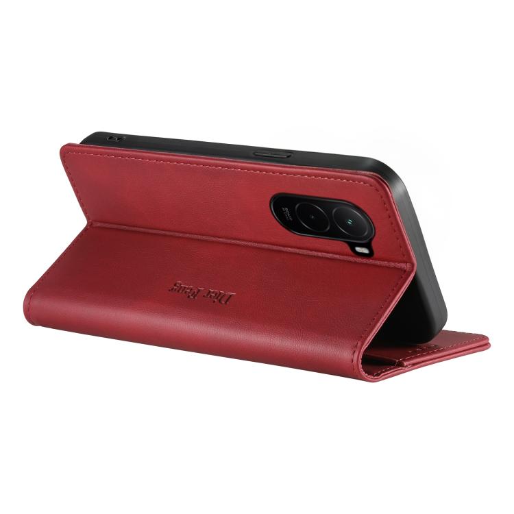 For Xiaomi Poco M7 4G 171mm Dierfeng Metal Snap Magnetic RFID Vegan Leather Phone Case