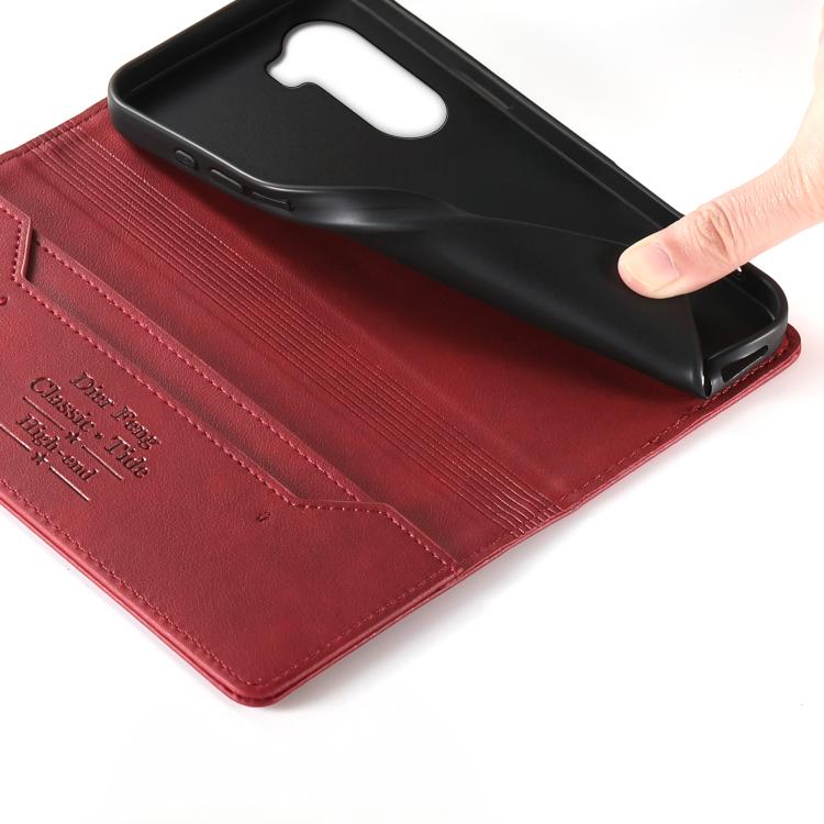 For Xiaomi Poco M7 4G 171mm Dierfeng Metal Snap Magnetic RFID Vegan Leather Phone Case