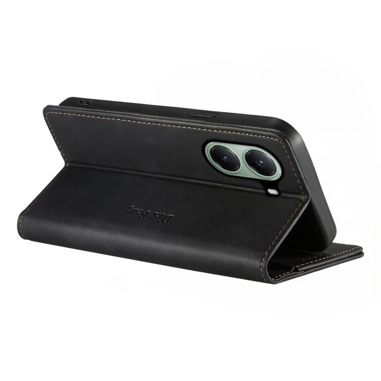 For Xiaomi Poco X7 Pro / Redmi Turbo 4 Dierfeng Metal Snap Magnetic RFID Vegan Leather Phone Case