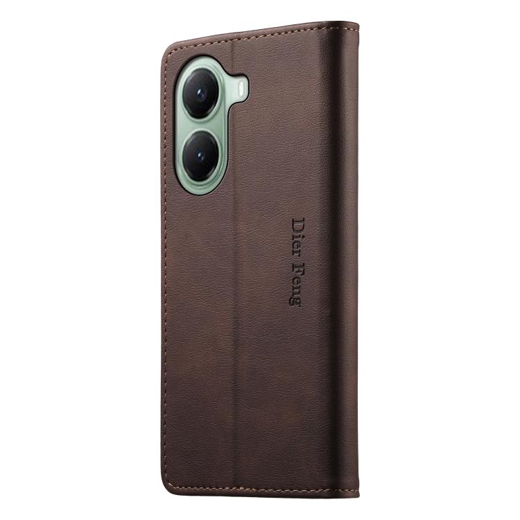 For Xiaomi Poco X7 Pro / Redmi Turbo 4 Dierfeng Metal Snap Magnetic RFID Vegan Leather Phone Case