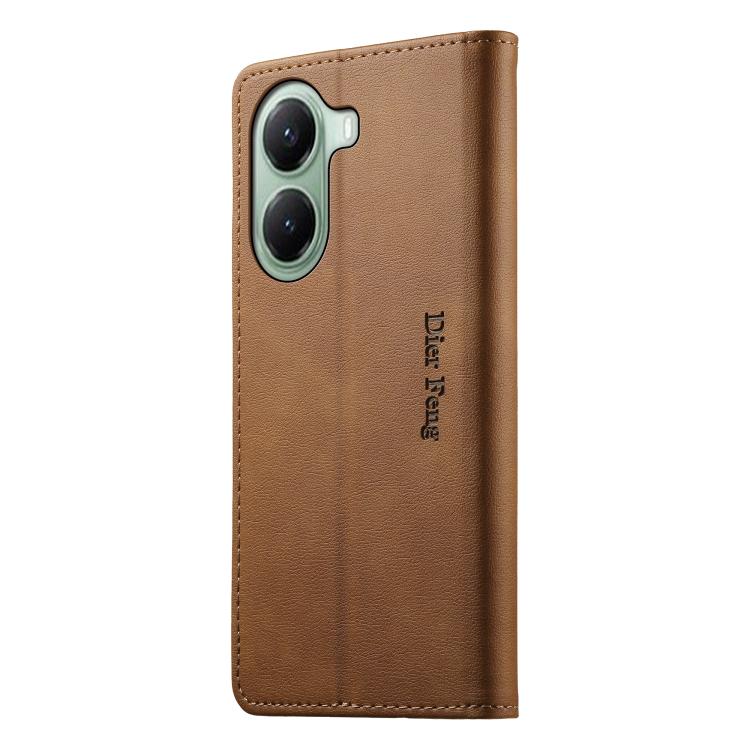For Xiaomi Poco X7 Pro / Redmi Turbo 4 Dierfeng Metal Snap Magnetic RFID Vegan Leather Phone Case