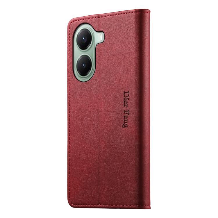 For Xiaomi Poco X7 Pro / Redmi Turbo 4 Dierfeng Metal Snap Magnetic RFID Vegan Leather Phone Case