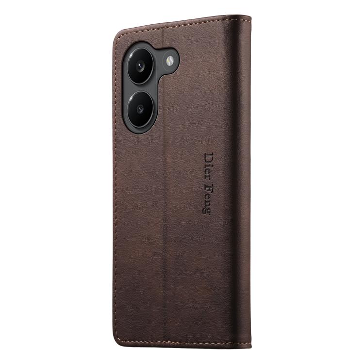 For Xiaomi Poco X8 Pro 5G / Redmi Turbo 5 5G Dierfeng Metal Snap Magnetic RFID Vegan Leather Phone Case