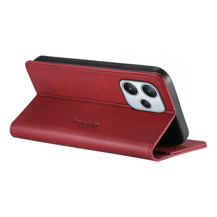 For Redmi 12 / Note 12R / Poco M6 Pro 5G Dierfeng Metal Snap Magnetic RFID Vegan Leather Phone Case