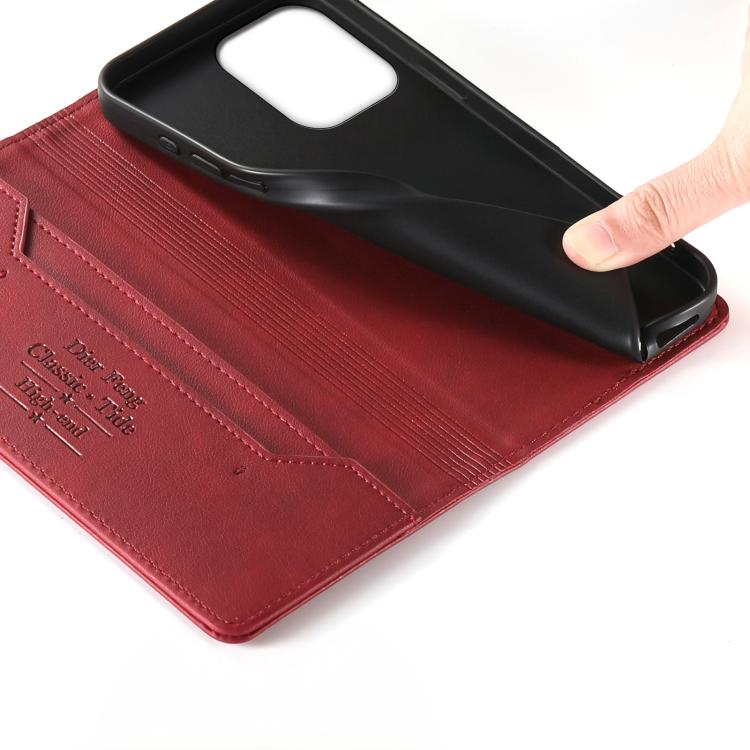 For Redmi 12 / Note 12R / Poco M6 Pro 5G Dierfeng Metal Snap Magnetic RFID Vegan Leather Phone Case