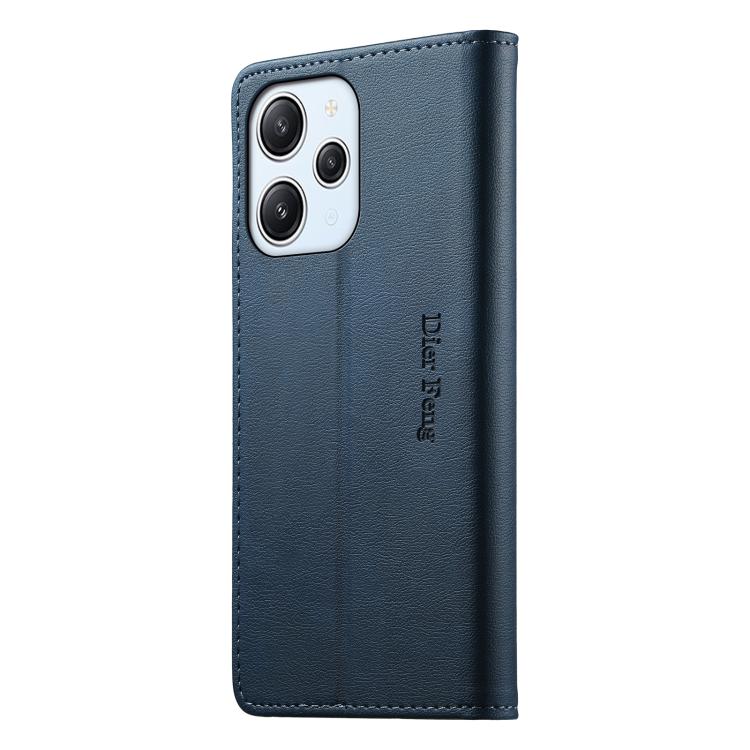 For Redmi 12 / Note 12R / Poco M6 Pro 5G Dierfeng Metal Snap Magnetic RFID Vegan Leather Phone Case