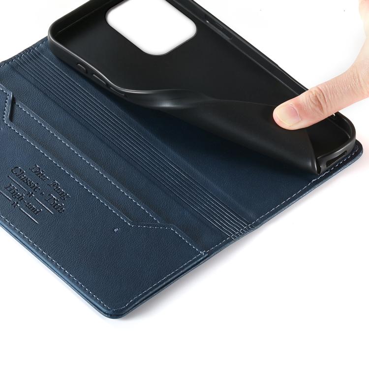 For Redmi 12 / Note 12R / Poco M6 Pro 5G Dierfeng Metal Snap Magnetic RFID Vegan Leather Phone Case