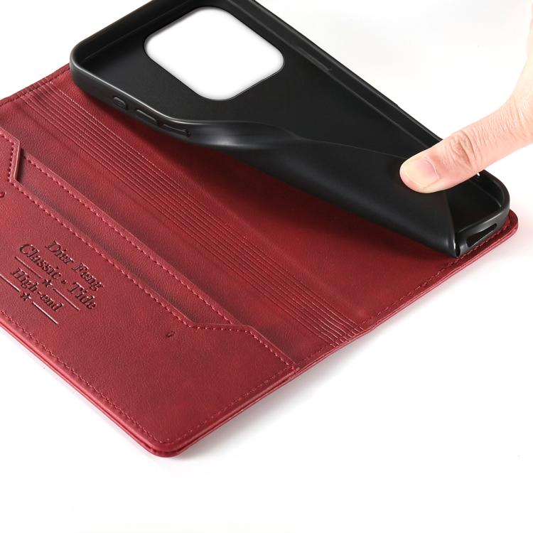 For Redmi 12C / 11A / Poco C55 Dierfeng Metal Snap Magnetic RFID Vegan Leather Phone Case