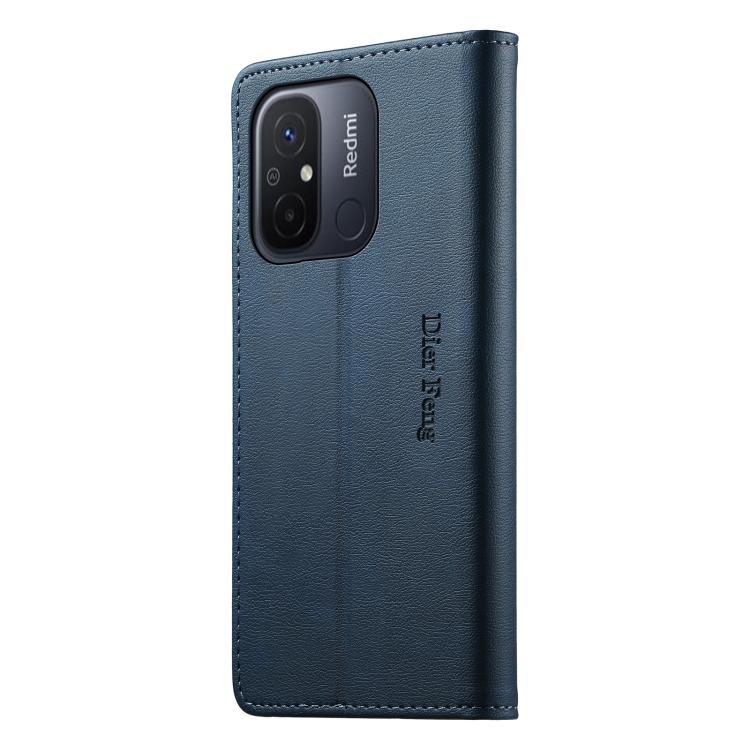 For Redmi 12C / 11A / Poco C55 Dierfeng Metal Snap Magnetic RFID Vegan Leather Phone Case
