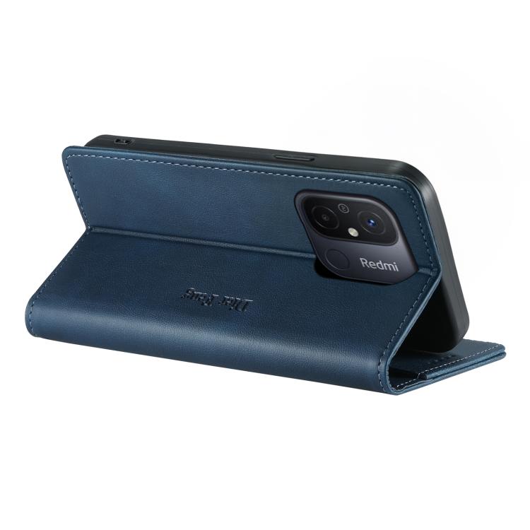 For Redmi 12C / 11A / Poco C55 Dierfeng Metal Snap Magnetic RFID Vegan Leather Phone Case