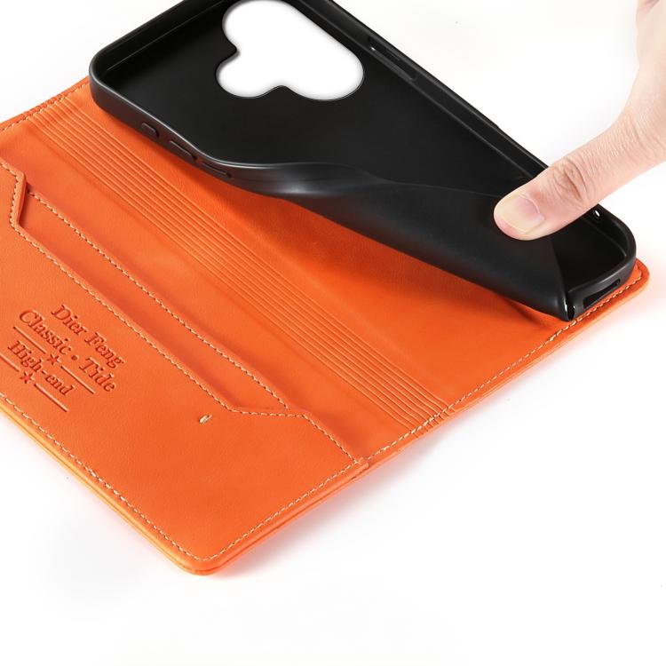 For Redmi 13 / Note 13R / Poco M6 4G Dierfeng Metal Snap Magnetic RFID Vegan Leather Phone Case