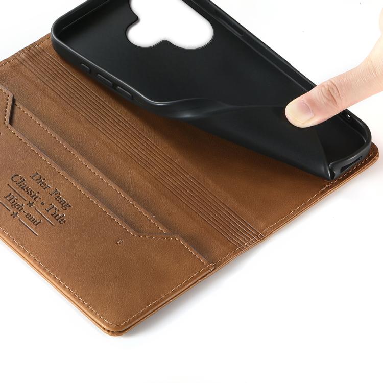 For Redmi 13 / Note 13R / Poco M6 4G Dierfeng Metal Snap Magnetic RFID Vegan Leather Phone Case