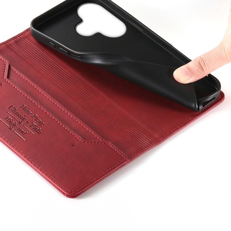For Redmi 13 / Note 13R / Poco M6 4G Dierfeng Metal Snap Magnetic RFID Vegan Leather Phone Case