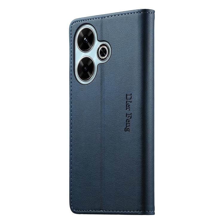 For Redmi 13 / Note 13R / Poco M6 4G Dierfeng Metal Snap Magnetic RFID Vegan Leather Phone Case