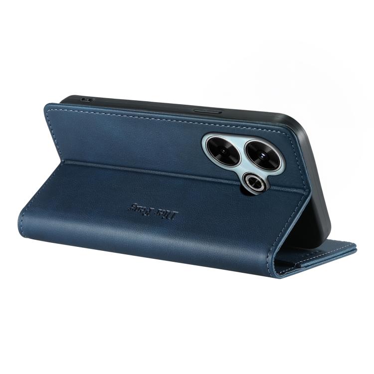 For Redmi 13 / Note 13R / Poco M6 4G Dierfeng Metal Snap Magnetic RFID Vegan Leather Phone Case