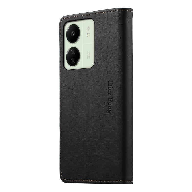 For Redmi 13C / Redmi 13R / Poco M6 5G Dierfeng Metal Snap Magnetic RFID Vegan Leather Phone Case