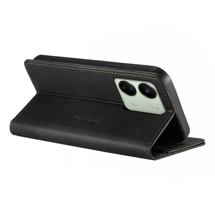 For Redmi 13C / Redmi 13R / Poco M6 5G Dierfeng Metal Snap Magnetic RFID Vegan Leather Phone Case