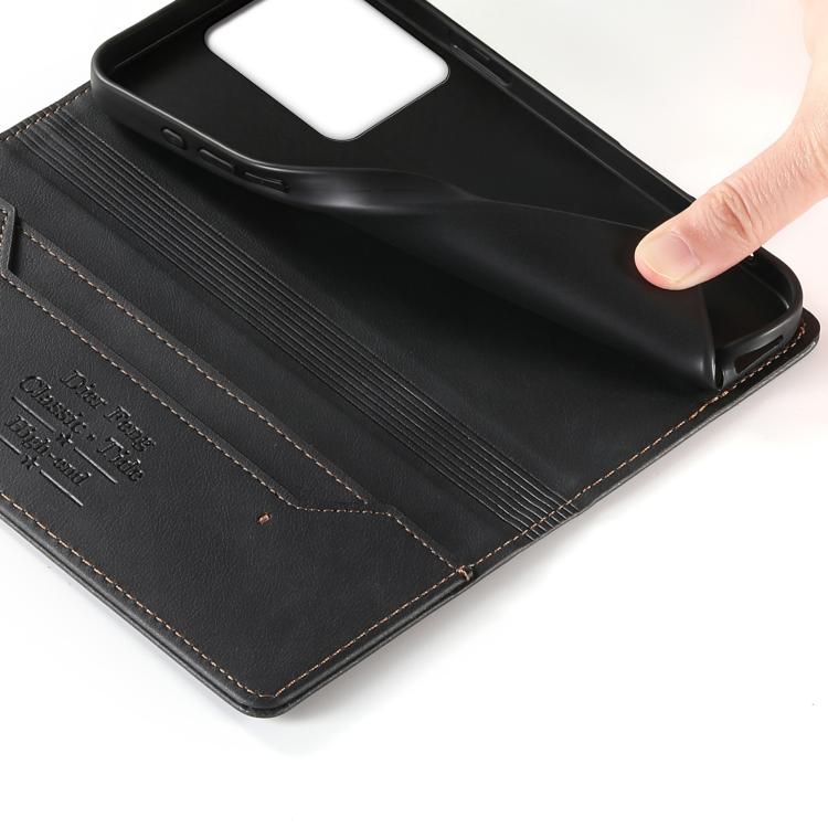 For Redmi 13C / Redmi 13R / Poco M6 5G Dierfeng Metal Snap Magnetic RFID Vegan Leather Phone Case