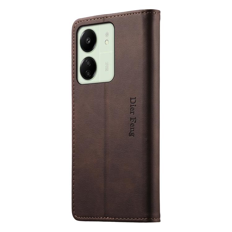 For Redmi 13C / Redmi 13R / Poco M6 5G Dierfeng Metal Snap Magnetic RFID Vegan Leather Phone Case