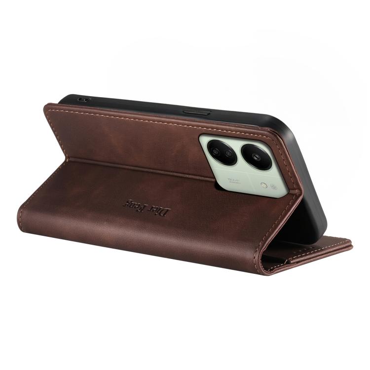 For Redmi 13C / Redmi 13R / Poco M6 5G Dierfeng Metal Snap Magnetic RFID Vegan Leather Phone Case