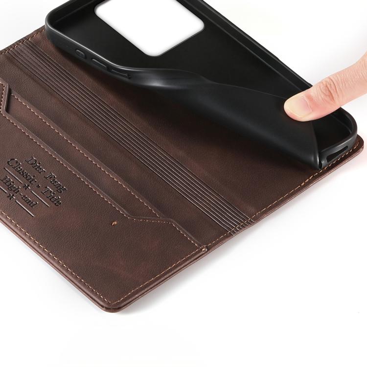 For Redmi 13C / Redmi 13R / Poco M6 5G Dierfeng Metal Snap Magnetic RFID Vegan Leather Phone Case