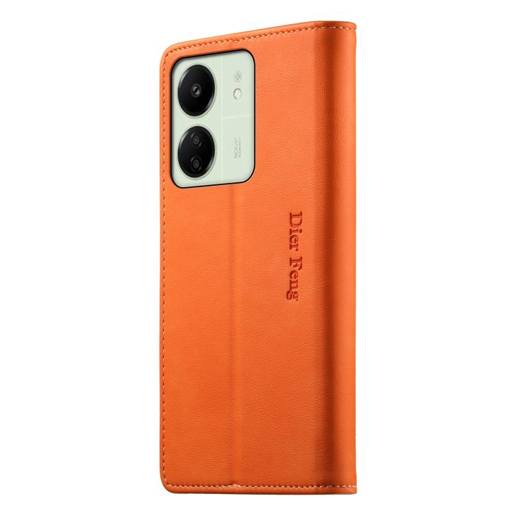 For Redmi 13C / Redmi 13R / Poco M6 5G Dierfeng Metal Snap Magnetic RFID Vegan Leather Phone Case