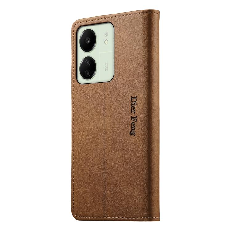 For Redmi 13C / Redmi 13R / Poco M6 5G Dierfeng Metal Snap Magnetic RFID Vegan Leather Phone Case