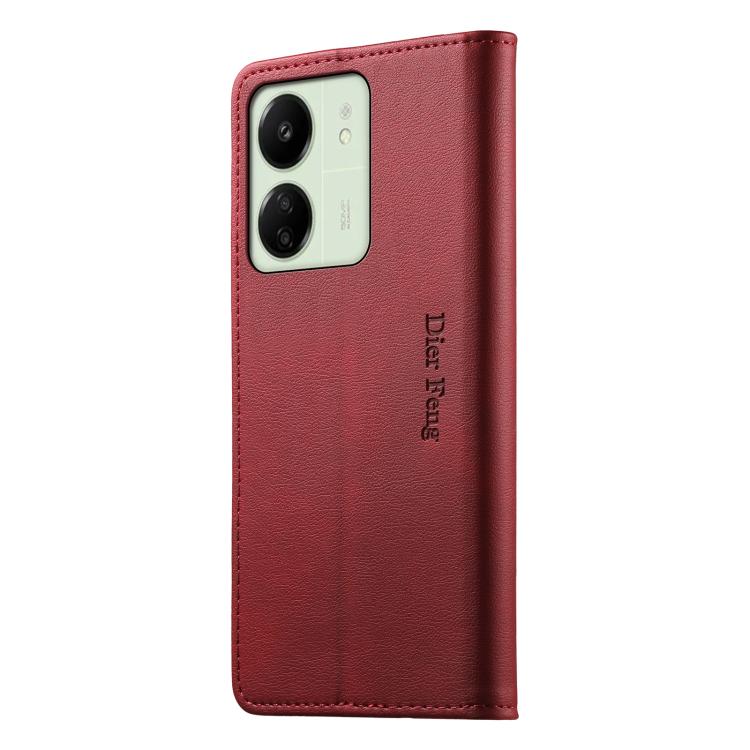 For Redmi 13C / Redmi 13R / Poco M6 5G Dierfeng Metal Snap Magnetic RFID Vegan Leather Phone Case