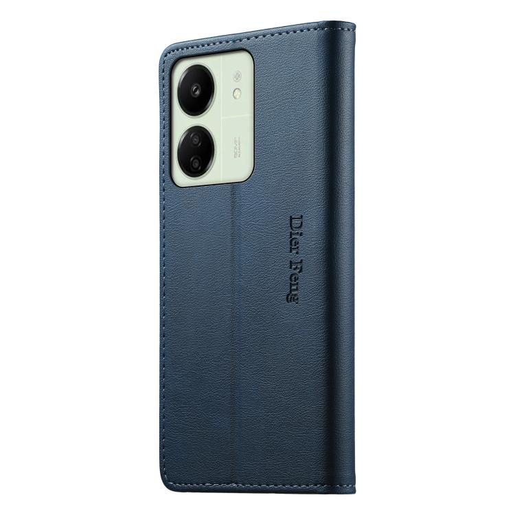 For Redmi 13C / Redmi 13R / Poco M6 5G Dierfeng Metal Snap Magnetic RFID Vegan Leather Phone Case