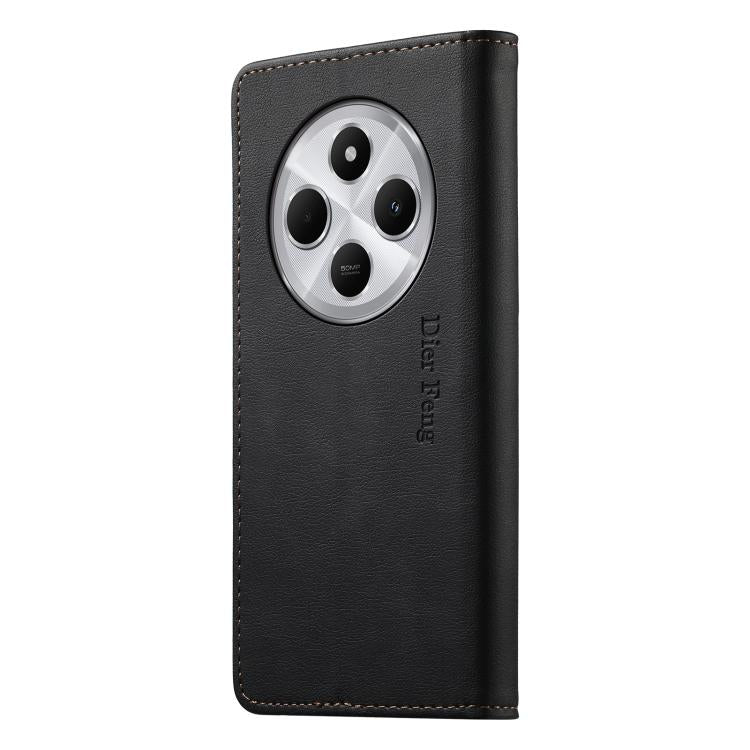 For Redmi 14C 4G / 14R / A4 5G Dierfeng Metal Snap Magnetic RFID Vegan Leather Phone Case
