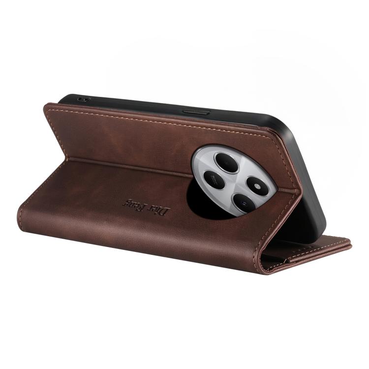 For Redmi 14C 4G / 14R / A4 5G Dierfeng Metal Snap Magnetic RFID Vegan Leather Phone Case
